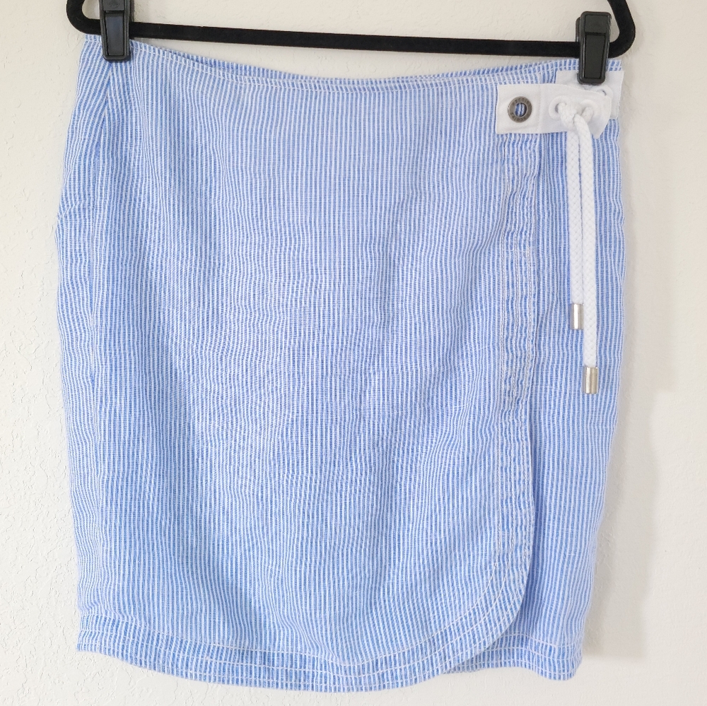 ESCALES PARIS Striped Linen Wrap Skirt L.